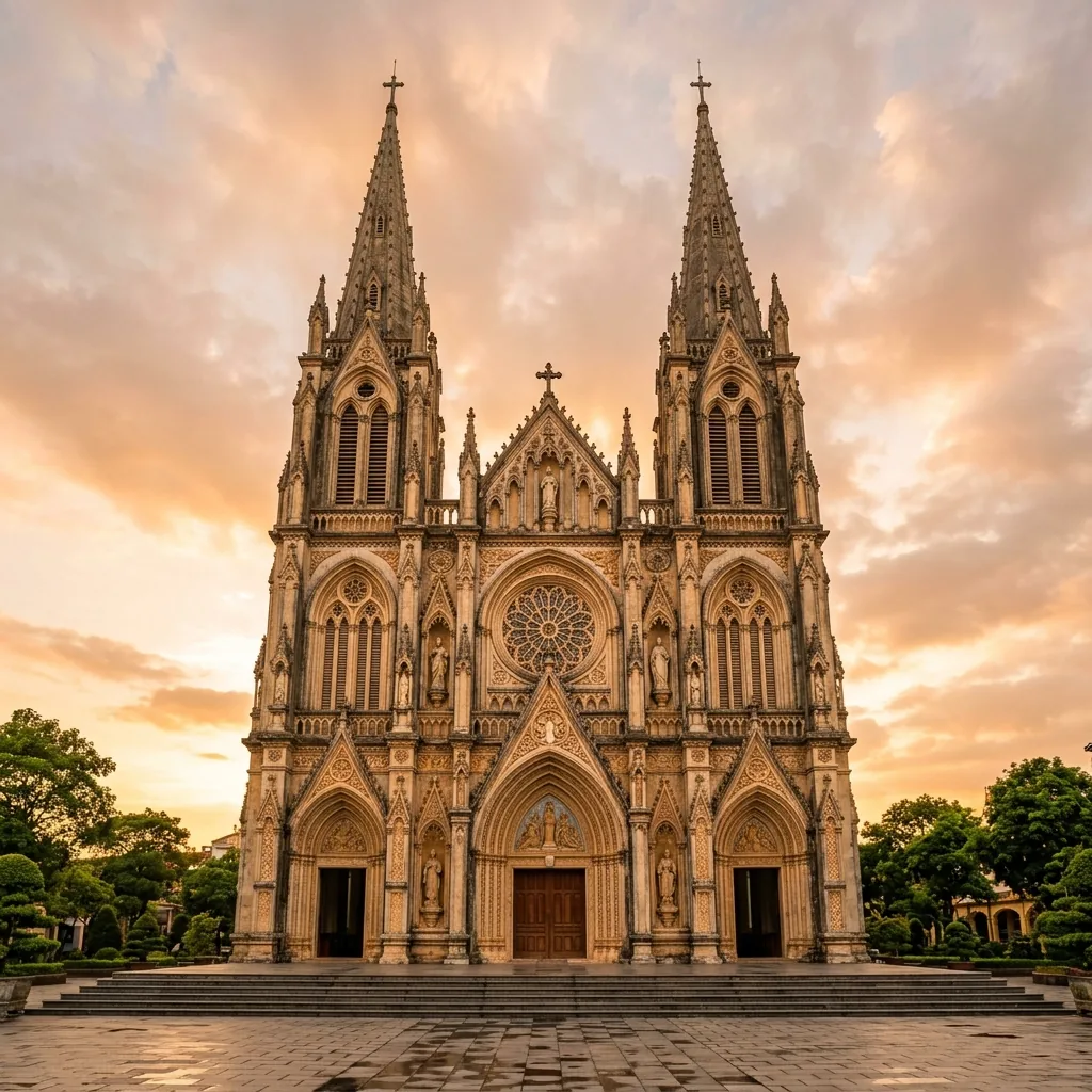 Nội thất nhà thờ Phủ Cam kết hợp Gothic châu Âu và họa tiết Việt Nam